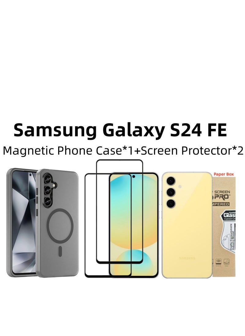 Generic - [1+2 Sets] For Samsung Galaxy S24 FE Case Cover & Screen Protector MagSafe Case Slim Thin Anti-Yellow Shockproof Protection Scratch-Resistant Back Cover with 2 Tempered Flims - Image 1