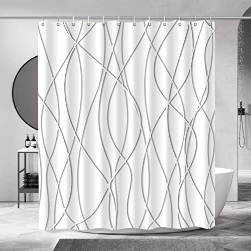 Punkray Grey Shadow Shower Curtain for Bathroom with Hooks Shower Curtain Set Stripe Bath Curtains Decor White Shower Curtains Weighted Hem Washable 72x72