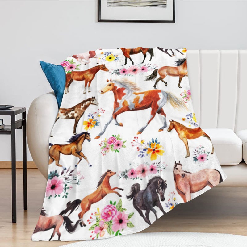 exroozy Horse Blanket Gifts for Girls Women Western Horses Flowers Fleece Flannel Throw Blankets Soft Lightweight Horse Plush Stuffed Animal Florals Throws for Horse Lovers Kids Adults Bed Sofa Decor 50""x40"" - Image 2