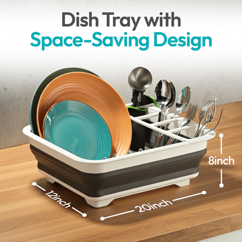 Masirs Pop-Up Collapsible Dish Drying Rack - Convenient Storage - Drains into Sink - Eight Large Plate Capacity - Sectional Cutlery and Utensil Compartment - Compact and Portable Design (12 x 20 Inch) - Image 5