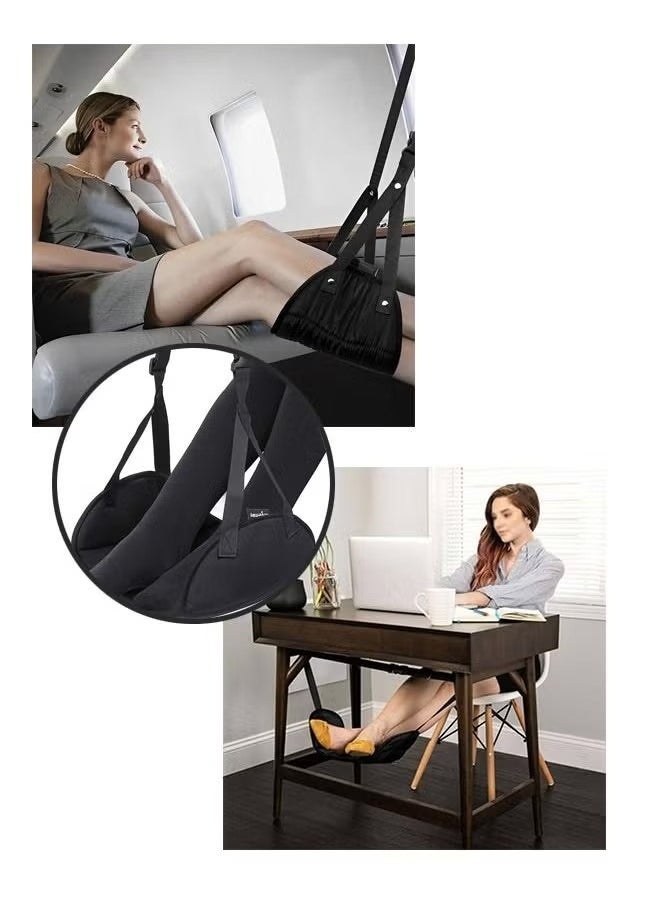Generic - Airplane Footrest, Travel Footrest, Portable Foot Hammock, Airplane Travel Accessories Suitable for Long Flight Bus Train Office Home for Reduce Swelling and Pain(Black) - Image 1