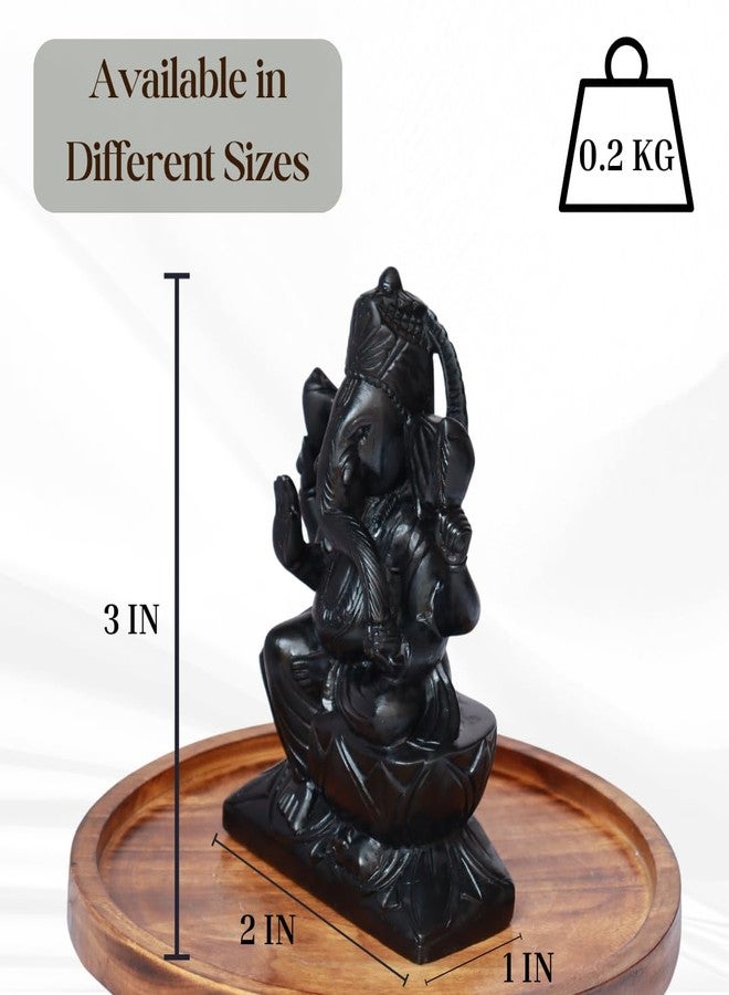 VintageBihar Handcrafted Ganesh murti on Pure Natural Black Stone Perfect Ganesha Idols ganpati Bappa murti Ganesh Idol for Home puja vinayagar Statue for Pooja Room (Black, Height = 3 Inch) - Image 5