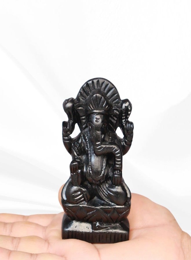 VintageBihar Handcrafted Ganesh murti on Pure Natural Black Stone Perfect Ganesha Idols ganpati Bappa murti Ganesh Idol for Home puja vinayagar Statue for Pooja Room (Black, Height = 3 Inch) - Image 1
