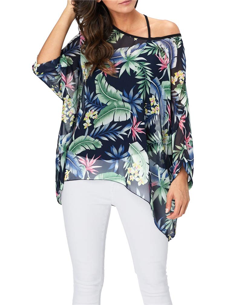 Vanbuy Womens Summer Tropical Hawaiian Beach Shirt Batwing Sleeve Top Chiffon Poncho Flowy Loose Sheer Blouse Z336-43-4330 - Image 1