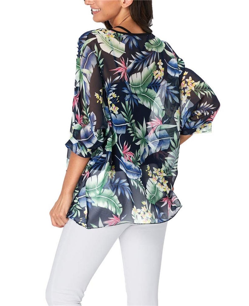 Vanbuy Womens Summer Tropical Hawaiian Beach Shirt Batwing Sleeve Top Chiffon Poncho Flowy Loose Sheer Blouse Z336-43-4330 - Image 4