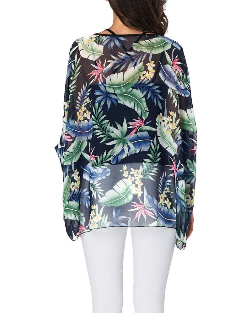 Vanbuy Womens Summer Tropical Hawaiian Beach Shirt Batwing Sleeve Top Chiffon Poncho Flowy Loose Sheer Blouse Z336-43-4330 - Image 5