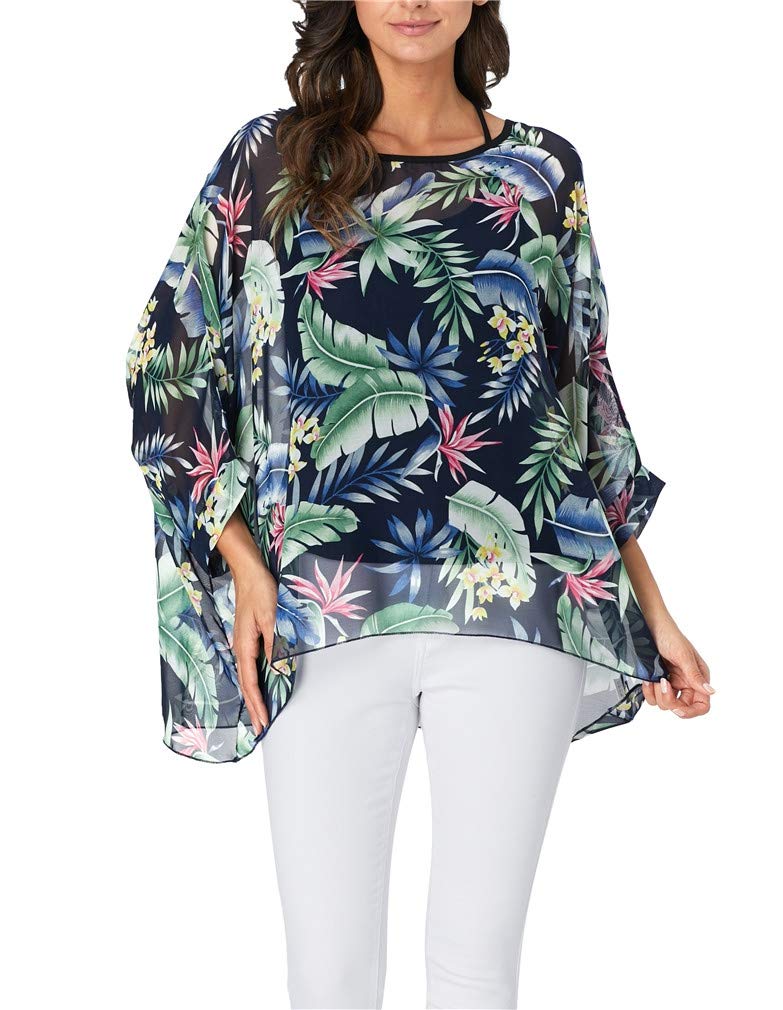 Vanbuy Womens Summer Tropical Hawaiian Beach Shirt Batwing Sleeve Top Chiffon Poncho Flowy Loose Sheer Blouse Z336-43-4330 - Image 2
