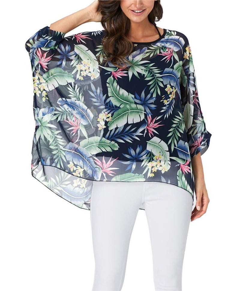 Vanbuy Womens Summer Tropical Hawaiian Beach Shirt Batwing Sleeve Top Chiffon Poncho Flowy Loose Sheer Blouse Z336-43-4330 - Image 3