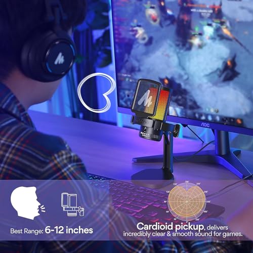 MAONO RGB Condenser Gaming Mic, USB Podcast Microphone with Noise Cancellation, Mic Gain, 1-Click Mute, Adjustable RGB Light for YouTube Recording, PC, Laptop (DGM20-Black) - Image 3