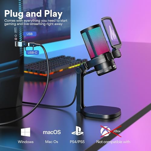 MAONO RGB Condenser Gaming Mic, USB Podcast Microphone with Noise Cancellation, Mic Gain, 1-Click Mute, Adjustable RGB Light for YouTube Recording, PC, Laptop (DGM20-Black) - Image 4