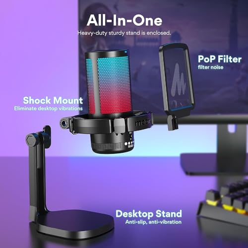 MAONO RGB Condenser Gaming Mic, USB Podcast Microphone with Noise Cancellation, Mic Gain, 1-Click Mute, Adjustable RGB Light for YouTube Recording, PC, Laptop (DGM20-Black) - Image 5