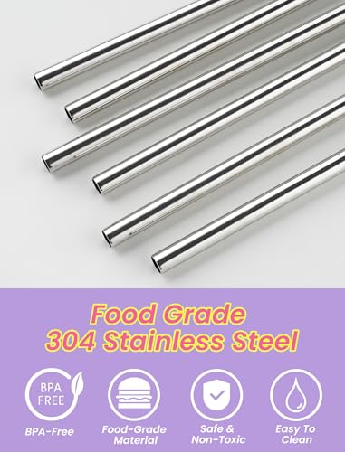 NiHome 6PCS Anti Wrinkle Straws with Silicone Widen Flat Tip Drinking Metal Straw, Fit for Stanley 20/30/40 oz Tumbler, Reusable Wrinkle Free Stainless Steel Long Straw, Brushes & Carry Bag (Macaron) - Image 4
