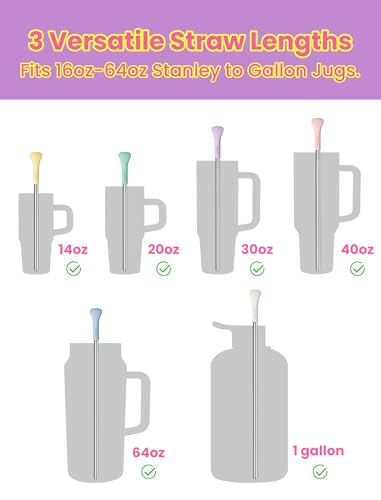 NiHome 6PCS Anti Wrinkle Straws with Silicone Widen Flat Tip Drinking Metal Straw, Fit for Stanley 20/30/40 oz Tumbler, Reusable Wrinkle Free Stainless Steel Long Straw, Brushes & Carry Bag (Macaron) - Image 3