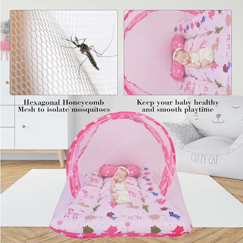 Toddylon 56 in 1 Newborn Baby Products All Cotton Gift Packs Essential Items Combo | Baby Bed | Clothing Set | Baby Grooming | Infants Kit (0-6 Months) Pink - Image 4