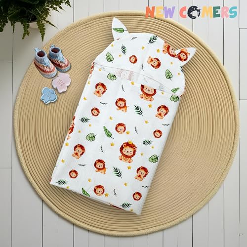 NEW COMERS® 100% Pure Cotton Waffle Hooded Wrapper - Baby Towel for New Born | Big Size 50cm x 26cm | Soft, Safe & Skin-Friendly | Perfect for Newborns 0-5 Years | Breathble Absorbant (Multicolor 4) - Image 4