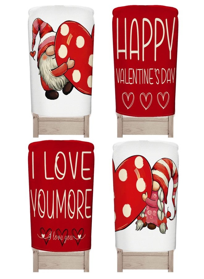 Rtteri 4 Pieces Valentine's Gnome Chair Back Cover Red Polka Dots Love Heart Dining Slipcovers Dining Room Chair Covers Dining Protector Covers for Kitchen Wedding Party Room Decor(Gnome) - Image 1