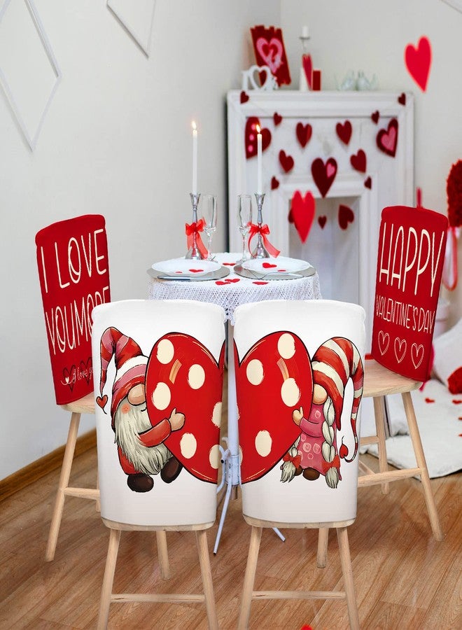 Rtteri 4 Pieces Valentine's Gnome Chair Back Cover Red Polka Dots Love Heart Dining Slipcovers Dining Room Chair Covers Dining Protector Covers for Kitchen Wedding Party Room Decor(Gnome) - Image 4