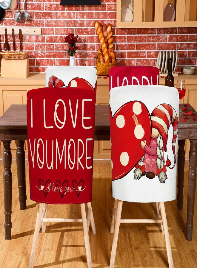 Rtteri 4 Pieces Valentine's Gnome Chair Back Cover Red Polka Dots Love Heart Dining Slipcovers Dining Room Chair Covers Dining Protector Covers for Kitchen Wedding Party Room Decor(Gnome) - Image 2