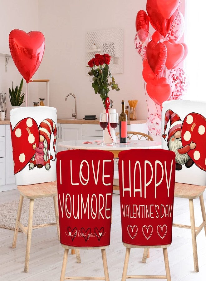 Rtteri 4 Pieces Valentine's Gnome Chair Back Cover Red Polka Dots Love Heart Dining Slipcovers Dining Room Chair Covers Dining Protector Covers for Kitchen Wedding Party Room Decor(Gnome) - Image 5