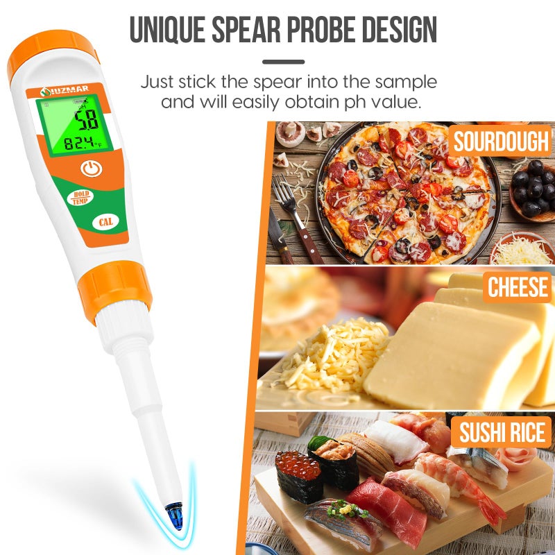 UIUZMAR pH Tester for Food Digital pH Meter for Sourdough Starter and Dough Spear Sensor Food pH Kit Works for Fermented Sausages Cheese Sushi Rice Canned Jam Soapmaking and Other Solid Semi-Solid - Image 4