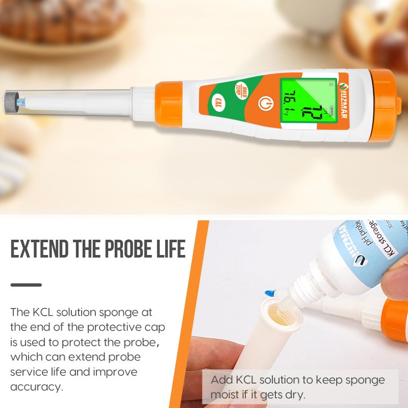 UIUZMAR pH Tester for Food Digital pH Meter for Sourdough Starter and Dough Spear Sensor Food pH Kit Works for Fermented Sausages Cheese Sushi Rice Canned Jam Soapmaking and Other Solid Semi-Solid - Image 5