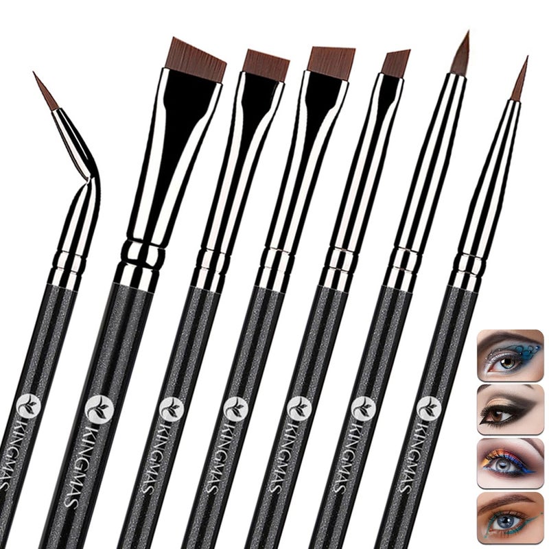 KINGMAS 7pcs Eyeliner Brush Set Angled Flat Gel Eye Liner Makeup Brushes Ultra Thin Liner Brush Fine Point Eyeliner Brushes for Women Girls