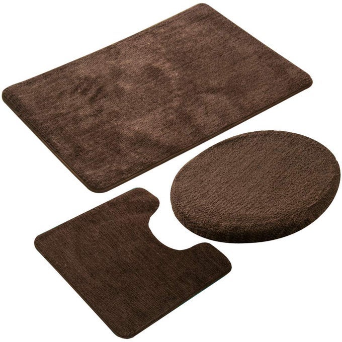 BATHROOM RUG SET 3 PIECES NONSLIP SOFT BATHROOM MATS AREA RUG RECTANGULAR FLOOR MAT USHAPED BATH MAT TOILET LID COVER COFFEE