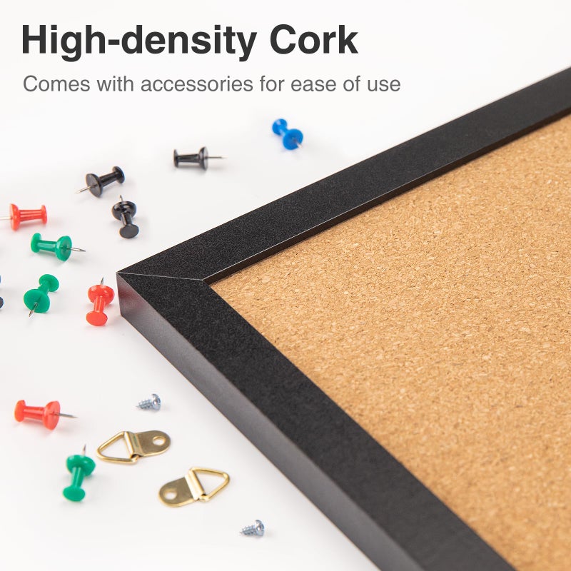 OWLKELA 24'' x 36'' Cork Board Bulletin Board, Black Framed Corkboard, Black Oak Frame Corkboard, Vision Board and Decorative Hanging Pin Board - Image 3