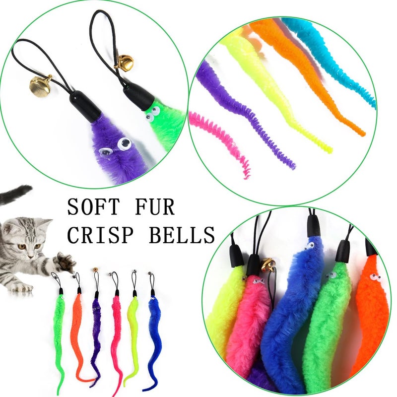 KuuGuu 24 PCS Cat Worm Toy Replacement Teaser with Bell Refills Indoor Cat's Interactive Wand and Catch Wand Soft Squiggly Worm Teaser Refills Attachment Interactive Catch Toy Accessories ï¼ˆ6 Colorï¼‰ - Image 3