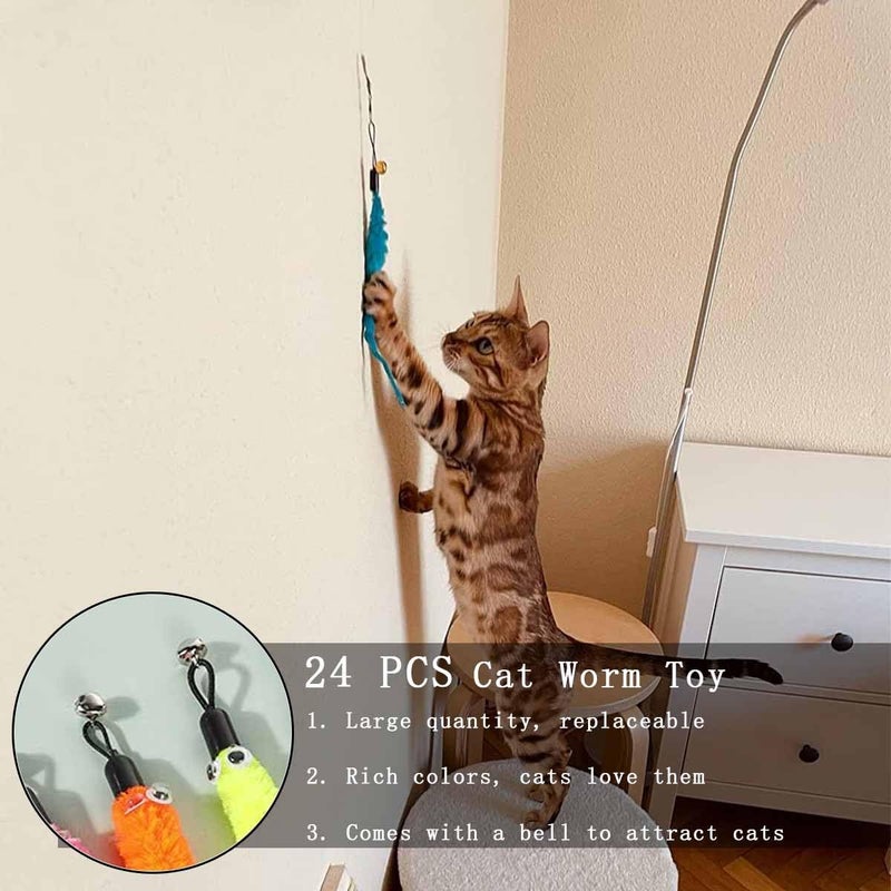 KuuGuu 24 PCS Cat Worm Toy Replacement Teaser with Bell Refills Indoor Cat's Interactive Wand and Catch Wand Soft Squiggly Worm Teaser Refills Attachment Interactive Catch Toy Accessories ï¼ˆ6 Colorï¼‰ - Image 5