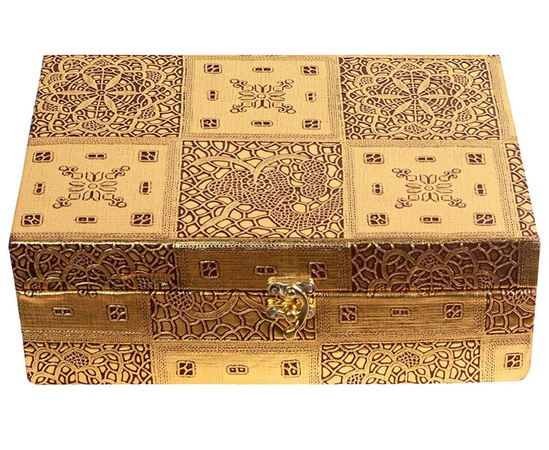 Kuber Industries Heart Home Wooden 1 Piece Two Rod Bangle Storage Box with Lock System (Gold) - CTHH18284  - Image 1