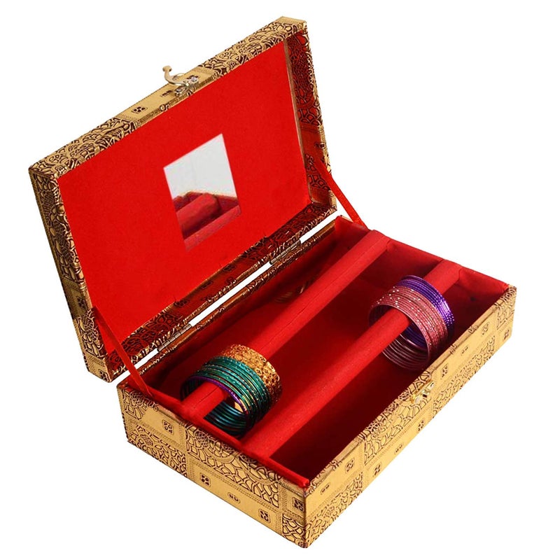 Kuber Industries Heart Home Wooden 1 Piece Two Rod Bangle Storage Box with Lock System (Gold) - CTHH18284  - Image 2
