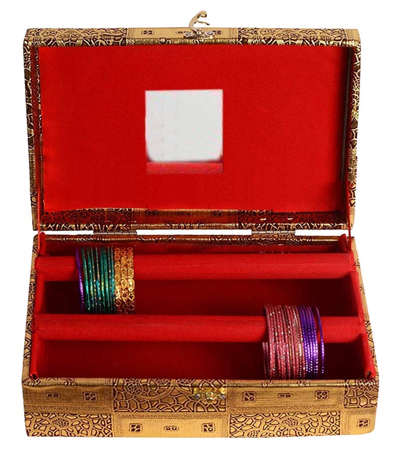 Kuber Industries Heart Home Wooden 1 Piece Two Rod Bangle Storage Box with Lock System (Gold) - CTHH18284  - Image 3
