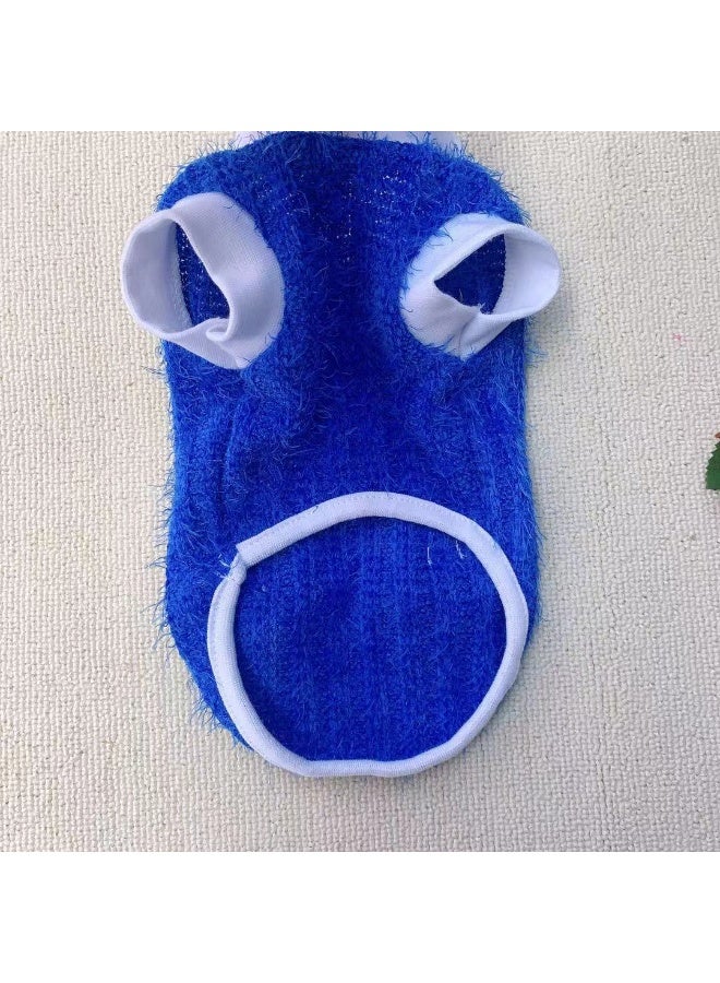 A.M Fluffy blue pet sweater adorned with white flower - Image 3