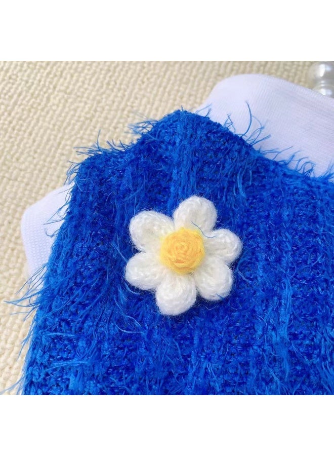A.M Fluffy blue pet sweater adorned with white flower - Image 4