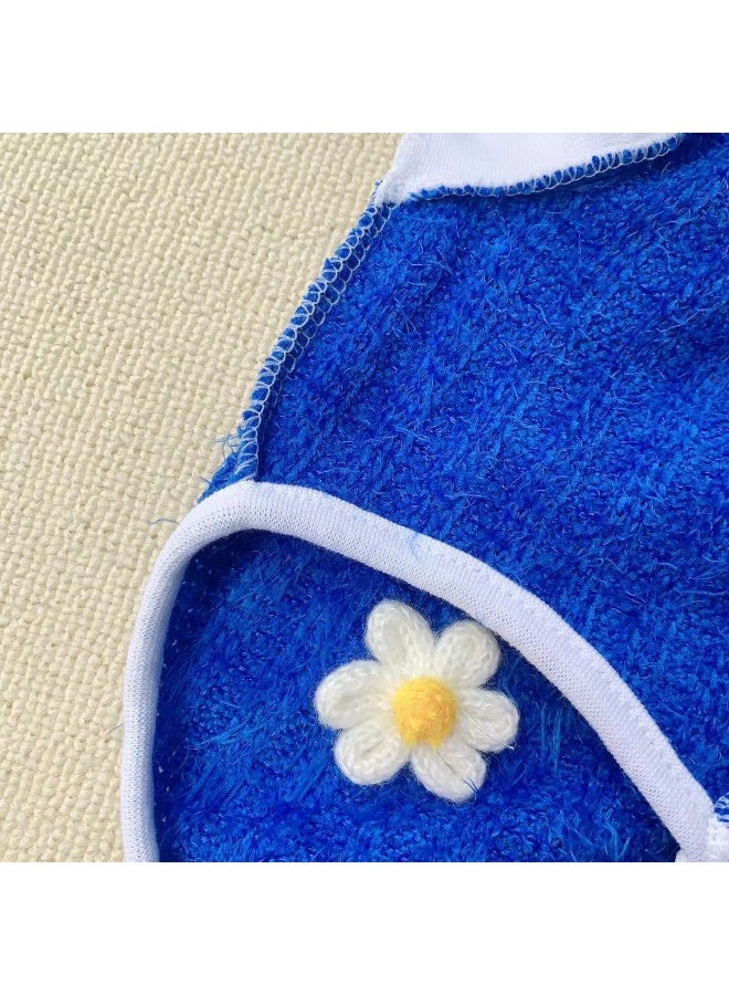 A.M Fluffy blue pet sweater adorned with white flower - Image 5