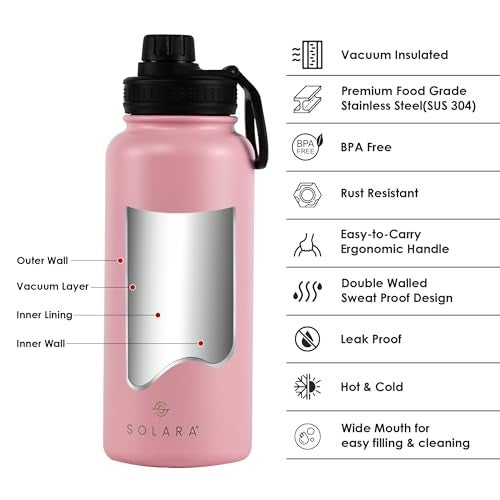 SOLARA Insulated Water Bottle 1 Litre, Hot Water Bottle, 1000ml Thermosteel Water Bottles for Travel, Home, Office, School, Gym, Adults, Water Bottle Hot and Cold, Sipper Bottle, Angel Pink - Image 2