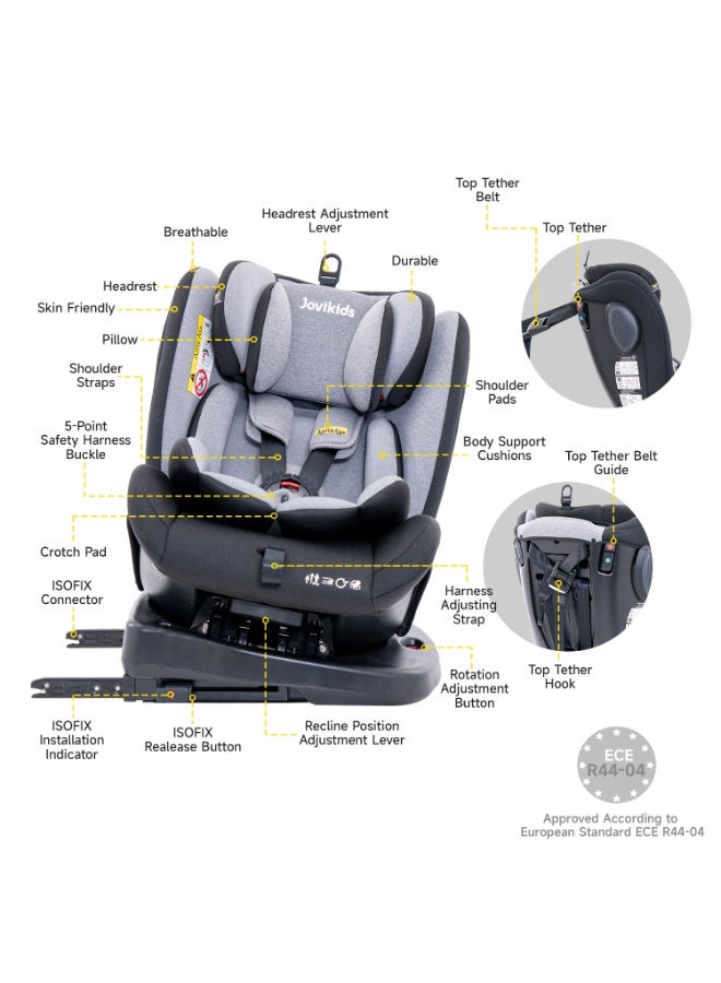 جوفيكيدز Jovikids Angel Safety Baby Car Seat with Isofix and Top Tether, 360 Degree Swivel Child Seat, Rotating Carseat for Group 0/1/2/3, 0-12 Years Old, ECE R44/04, Black - Image 2