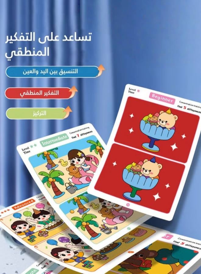 بطاقات ألعاب مطابقة الذاكرة التعليمية وتحديد الفروق، كتاب أنشطة السفر لتدريب الدماغ مكون من 64 صفحة مع 2 قلم تحديد للسبورة البيضاء و1 لوح مطاطي للأطفال - Image 3