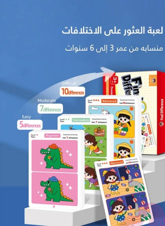 بطاقات ألعاب مطابقة الذاكرة التعليمية وتحديد الفروق، كتاب أنشطة السفر لتدريب الدماغ مكون من 64 صفحة مع 2 قلم تحديد للسبورة البيضاء و1 لوح مطاطي للأطفال - Image 2