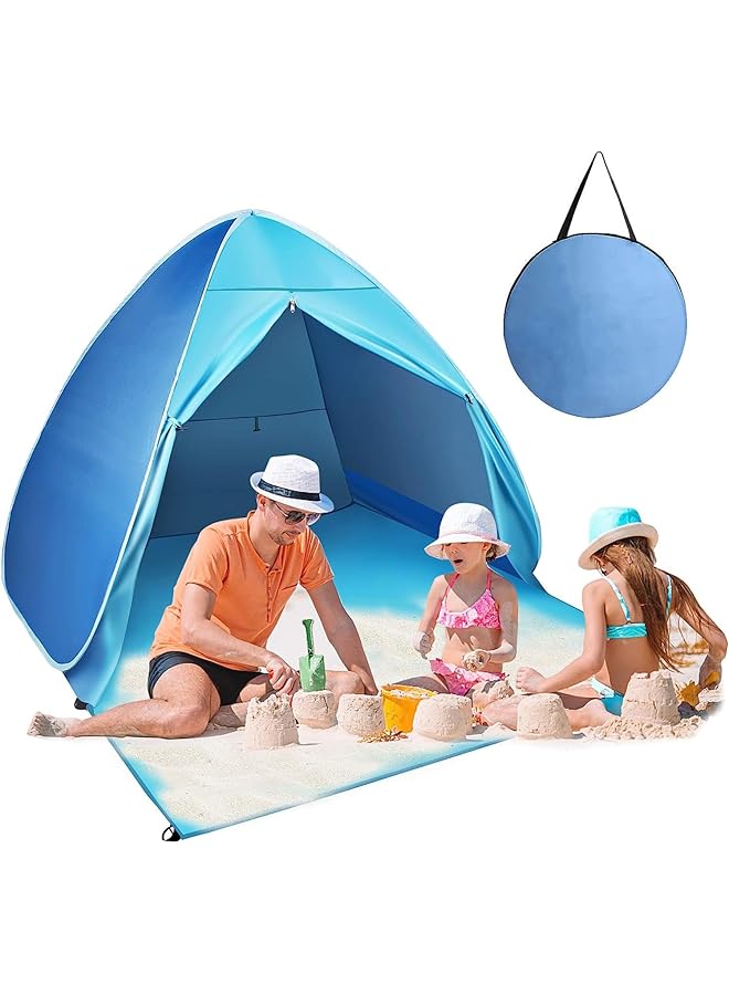 Generic Beach Tent Easy Pop Up Sun Shelter Portable Shade With Carry Bag Anti UV UPF 50+ for 2 3 Person Camping Fishing Hiking Picnic Touring (Blue) - Image 1