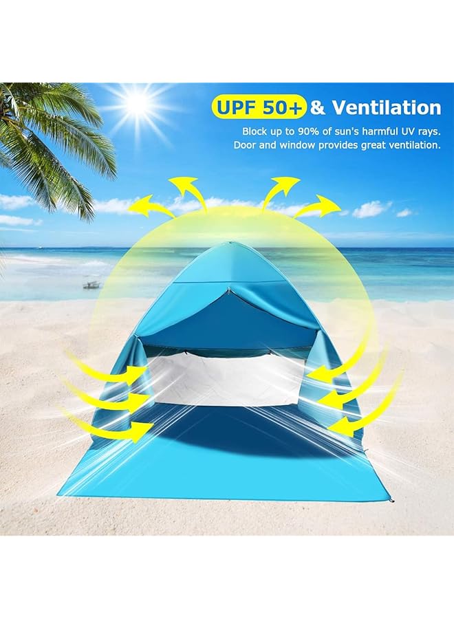 Generic Beach Tent Easy Pop Up Sun Shelter Portable Shade With Carry Bag Anti UV UPF 50+ for 2 3 Person Camping Fishing Hiking Picnic Touring (Blue) - Image 4