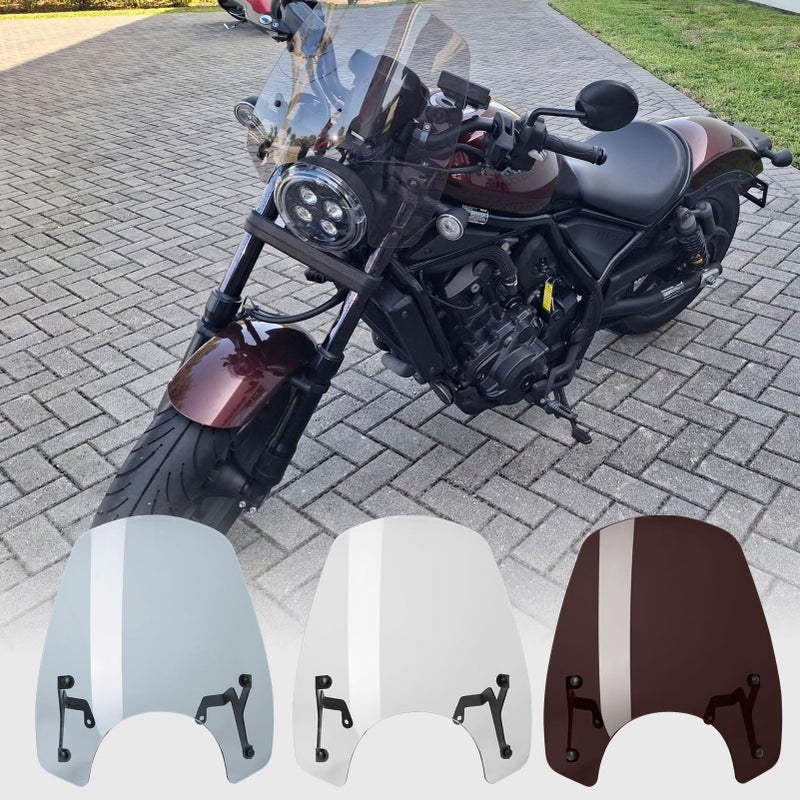 WOOGA Motorcycle Front Fairing Windscreen Windshield Flyscreen Visor Replacement for HONDA Rebel CMX 1100 CMX1100 2125 Accessories Wind Shield Wind Deflector Grey Smoke - Image 2
