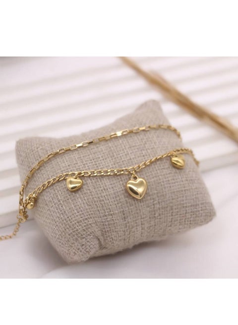 MANIKAN Women's Bracelet Two-Layer with Heart Design in Gold Color, Made of Stainless Steel