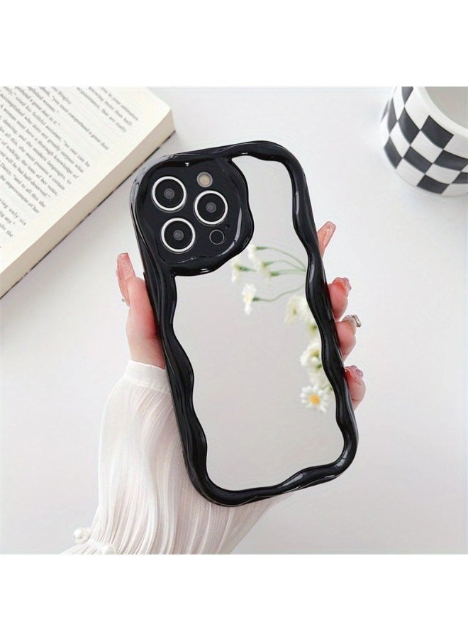 ShebSheb - Simple Wave Design Phone Case for iPhone 15 Pro Max with Mirror , Wavy Frame Soft TPU Aesthetic Phone Cover - Image 1