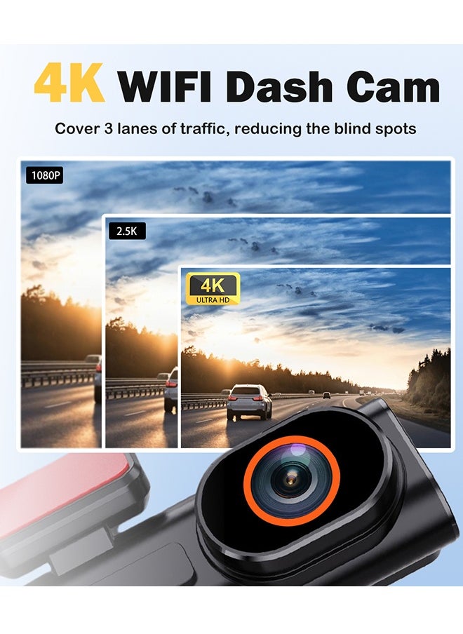 ديقيساند كاميرا Dash Cam WIFI WIFI GPS Mini CAR DVR أمامية 4K وخلفية 1080P مزدوجة العدسة كاميرا صندوق أسود مزدوج العدسة كاميرا الرؤية الليلية 24 ساعة مراقبة وقوف السيارات بطاقة SD مجانية 64 جيجابايت  - Image 4