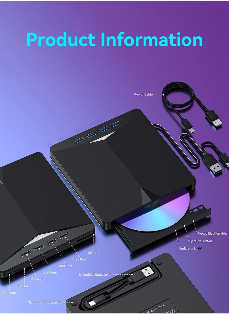 LEOKOR - External CD DVD Drive,7 in 1 USB 3.0 DVD Player Portable CD/DVD Burner,CD ROM External DVD Drive for Laptop Compatible with Laptop Desktop PC Windows 11/10/8/7 Linux Mac OS - Image 1