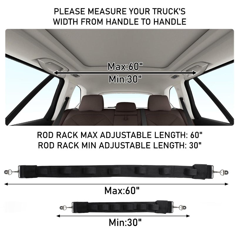 Dr.Fish Car Fishing Rod Holder, 7 Rod Fishing Pole Rack 30-60 Inch Adjustable Heavy Duty Nylon Roof Rack Buckle Strap Belt Carrier for Off-Road Vehicles, Pick Up, Full Size SUV - Image 5