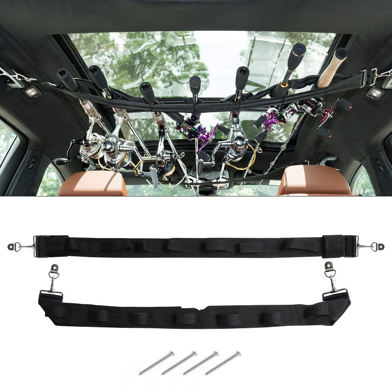 Dr.Fish Car Fishing Rod Holder, 7 Rod Fishing Pole Rack 30-60 Inch Adjustable Heavy Duty Nylon Roof Rack Buckle Strap Belt Carrier for Off-Road Vehicles, Pick Up, Full Size SUV - Image 1