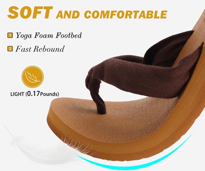 KuaiLu Flip Flops Women Arch Support Yoga Mat Comfortable Summer Beach Walking Thong Cushion Sandals Slip on Outfits Travel Essentials Orthotic Slides Indoor Outdoor Slippers Shoes Brown Khaki Size 8 - Image 3